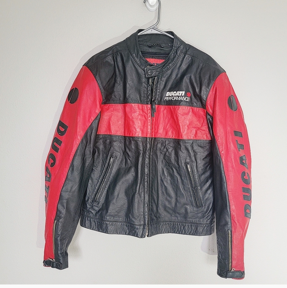 DUCATI PERFORMANCE RED & BLACK LEATHER MOTORCYCLE JACKET
